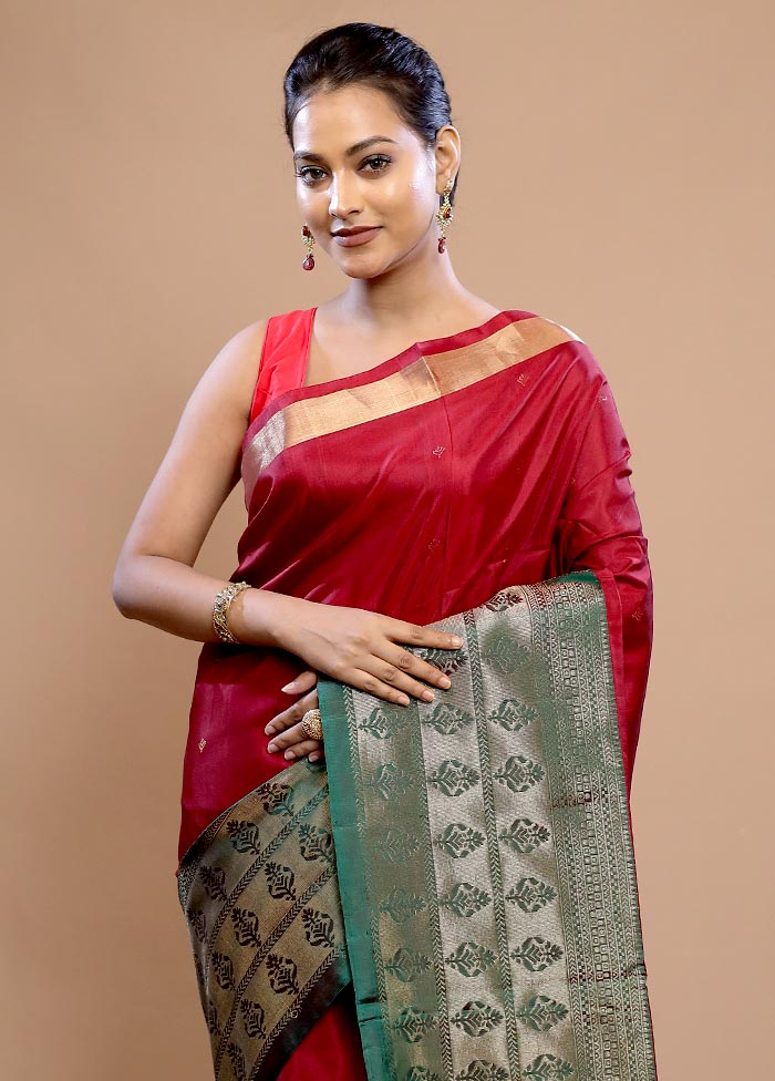 Red Kanjivaram Pure Silk Saree With Blouse Piece - Indian Silk House Agencies