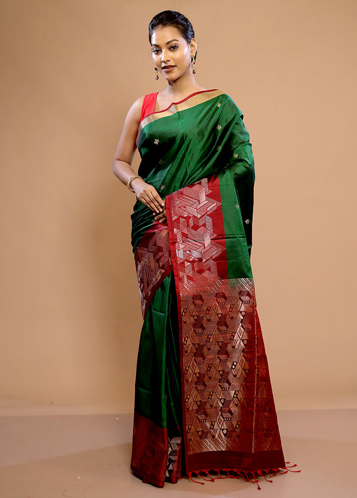 Green Kanjivaram Pure Silk Saree With Blouse Piece - Indian Silk House Agencies