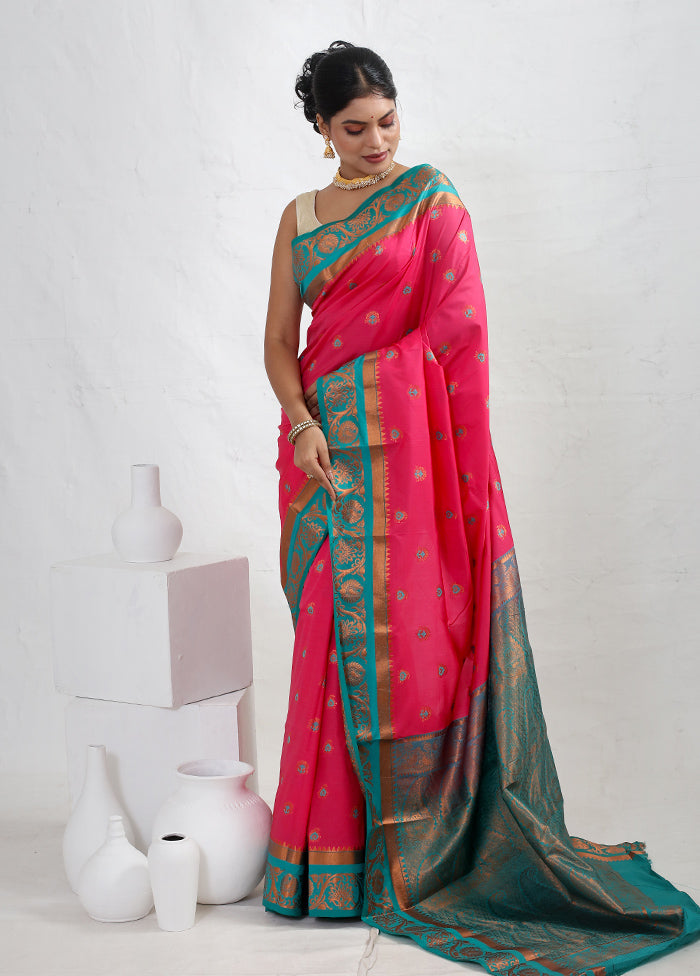 Pink Kanjivaram Silk Saree With Blouse Piece - Indian Silk House Agencies