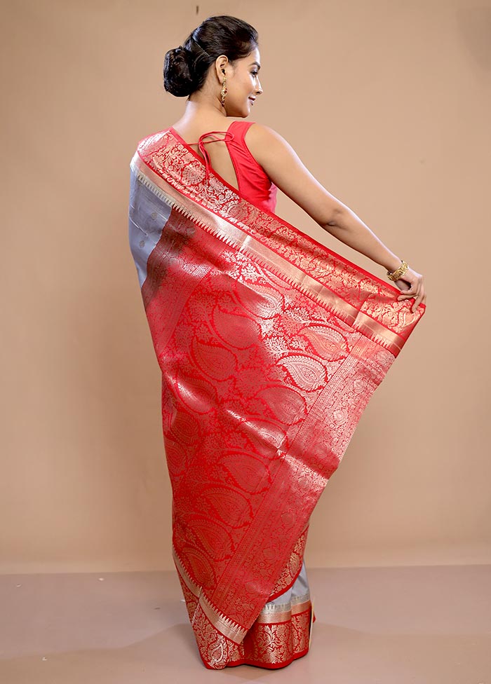 Grey Kanjivaram Silk Saree With Blouse Piece - Indian Silk House Agencies