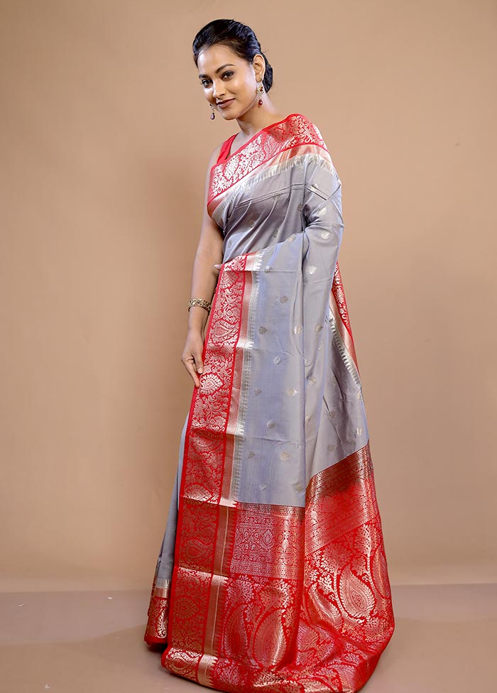 Grey Kanjivaram Silk Saree With Blouse Piece - Indian Silk House Agencies