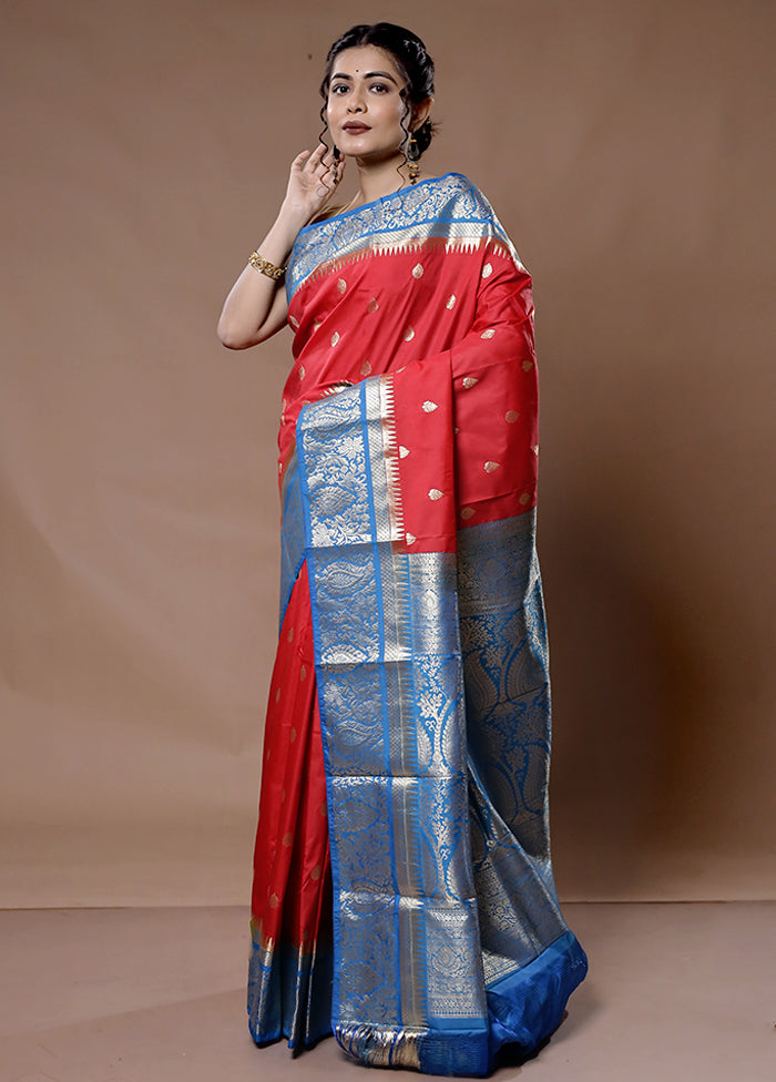 Red Kanjivaram Silk Saree With Blouse Piece - Indian Silk House Agencies