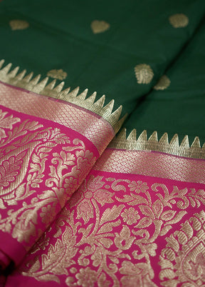 Green Kanjivaram Silk Saree With Blouse Piece - Indian Silk House Agencies