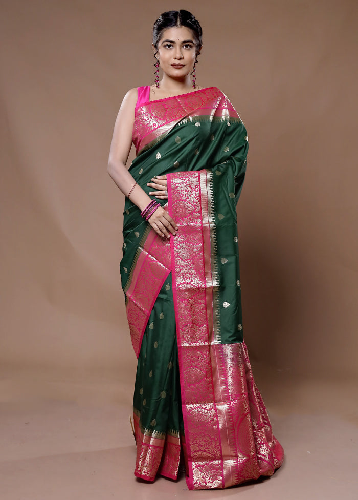 Green Kanjivaram Silk Saree With Blouse Piece - Indian Silk House Agencies