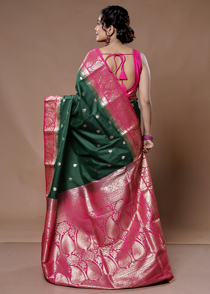 Green Kanjivaram Silk Saree With Blouse Piece - Indian Silk House Agencies