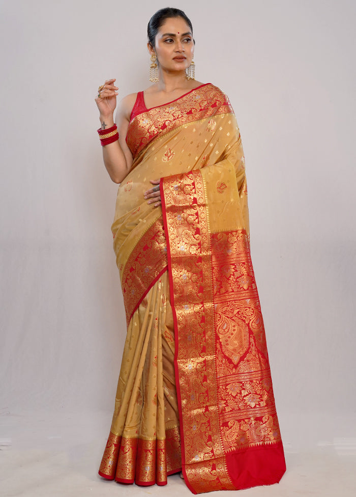 Cream Kanjivaram Silk Saree With Blouse Piece - Indian Silk House Agencies