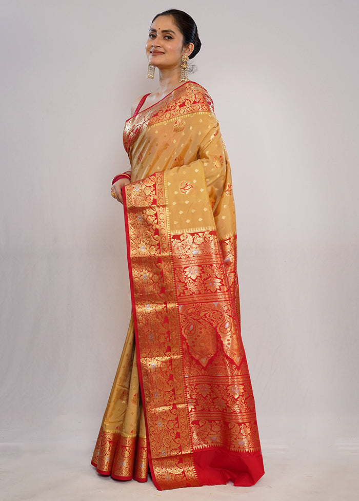 Cream Kanjivaram Silk Saree With Blouse Piece - Indian Silk House Agencies