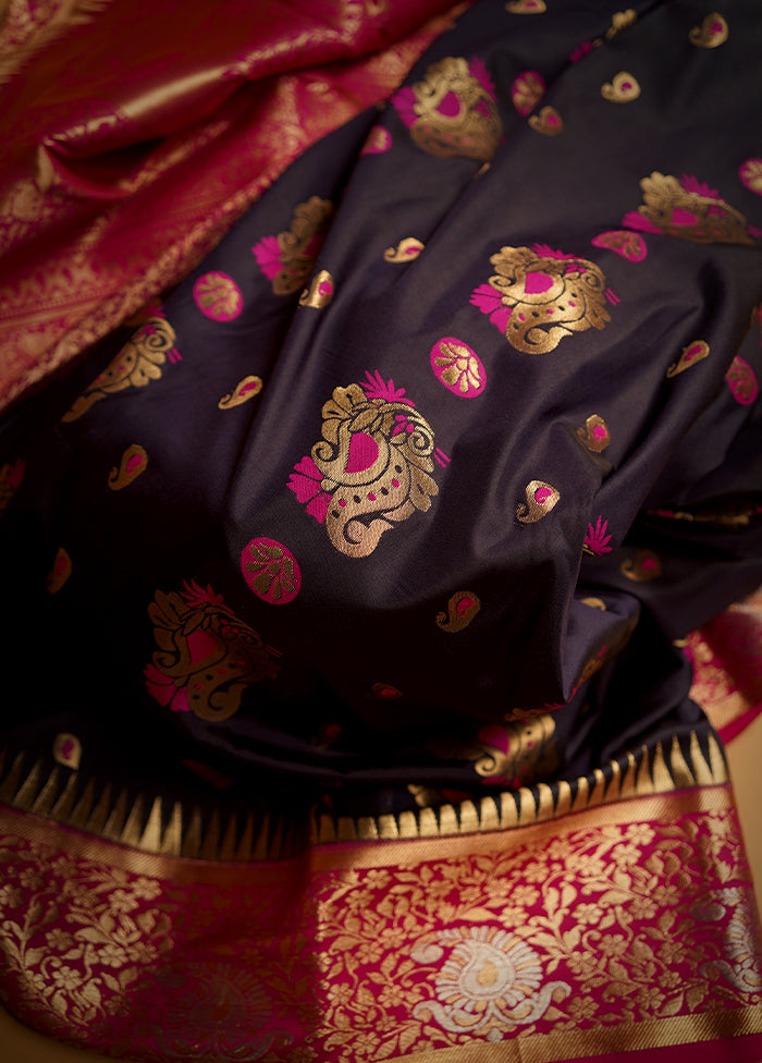 Black Kanjivaram Silk Saree With Blouse Piece - Indian Silk House Agencies