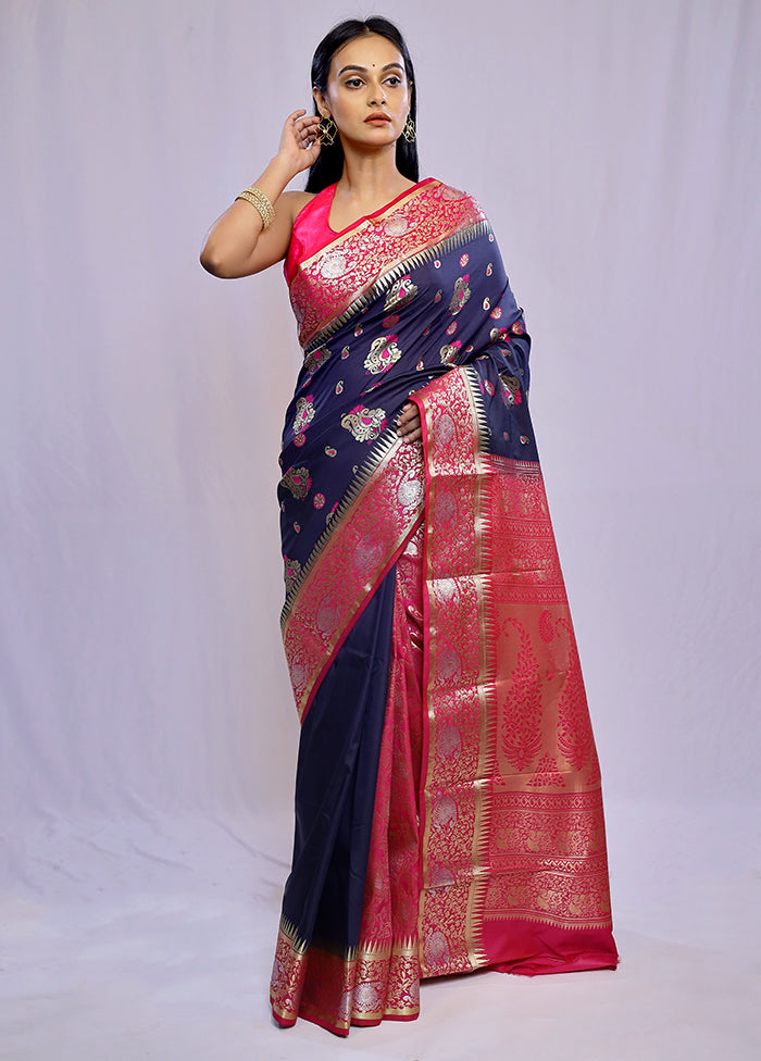 Black Kanjivaram Silk Saree With Blouse Piece - Indian Silk House Agencies