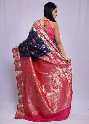 Black Kanjivaram Silk Saree With Blouse Piece - Indian Silk House Agencies