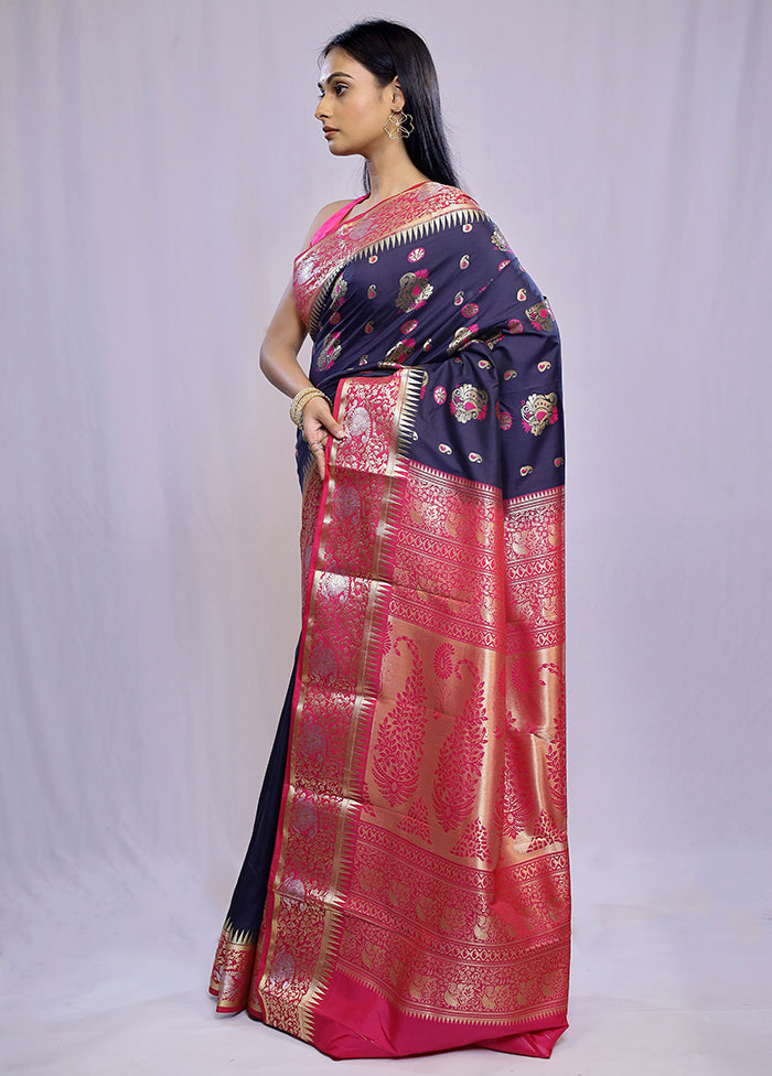 Black Kanjivaram Silk Saree With Blouse Piece - Indian Silk House Agencies