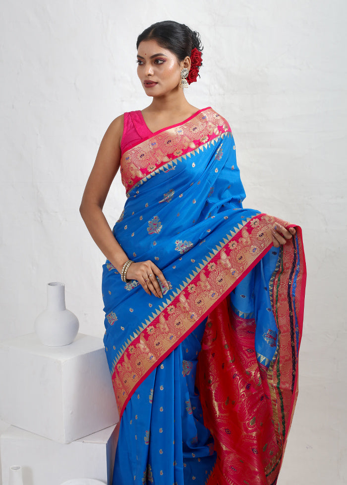 Blue Kanjivaram Silk Saree With Blouse Piece - Indian Silk House Agencies