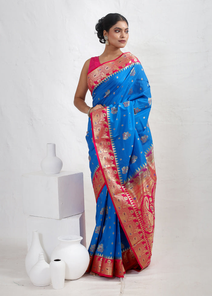 Blue Kanjivaram Silk Saree With Blouse Piece - Indian Silk House Agencies