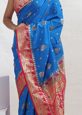 Blue Kanjivaram Silk Saree With Blouse Piece - Indian Silk House Agencies