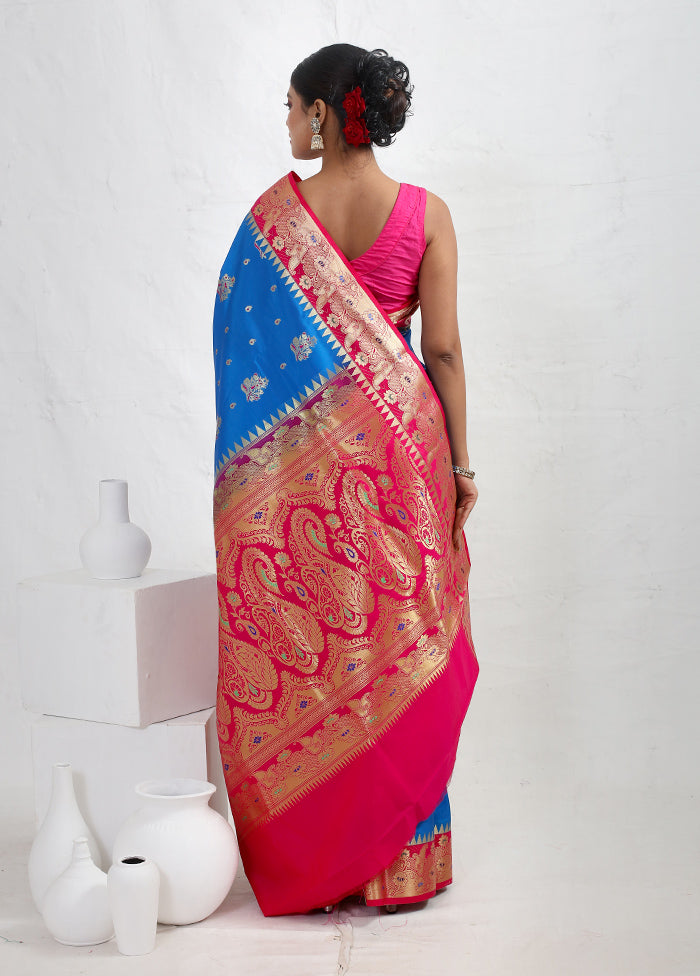 Blue Kanjivaram Silk Saree With Blouse Piece - Indian Silk House Agencies