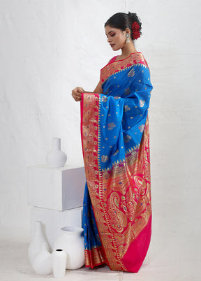 Blue Kanjivaram Silk Saree With Blouse Piece - Indian Silk House Agencies