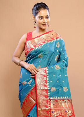 Blue Kanjivaram Silk Saree With Blouse Piece - Indian Silk House Agencies