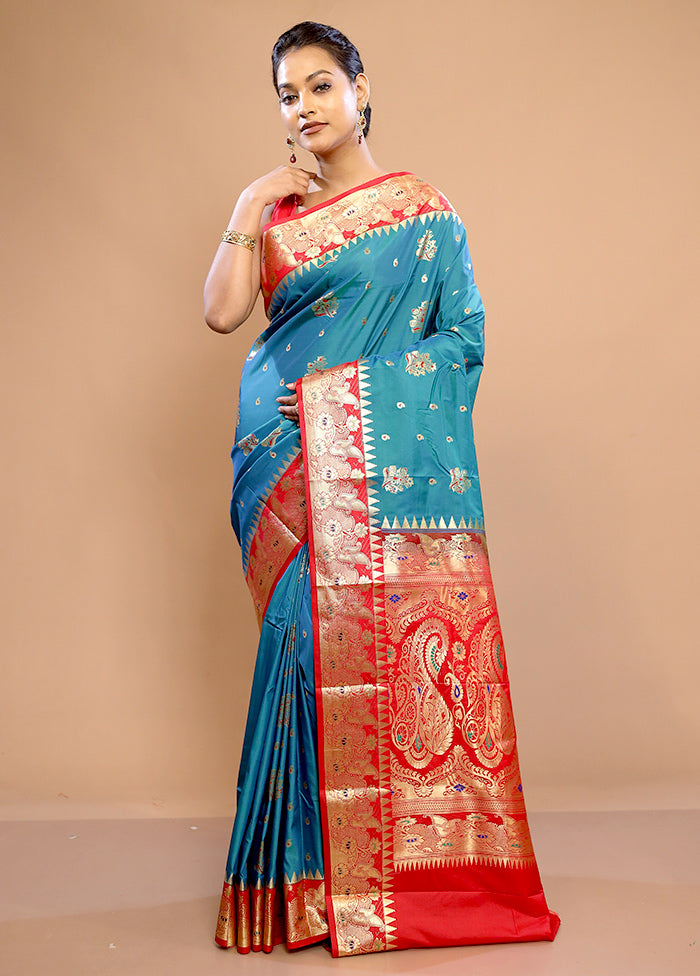 Blue Kanjivaram Silk Saree With Blouse Piece - Indian Silk House Agencies