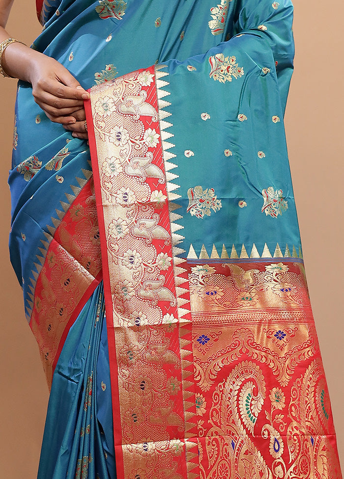 Blue Kanjivaram Silk Saree With Blouse Piece - Indian Silk House Agencies