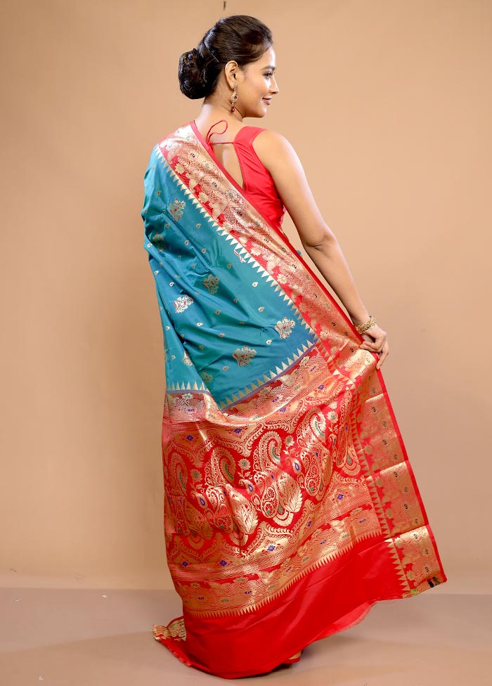 Blue Kanjivaram Silk Saree With Blouse Piece - Indian Silk House Agencies