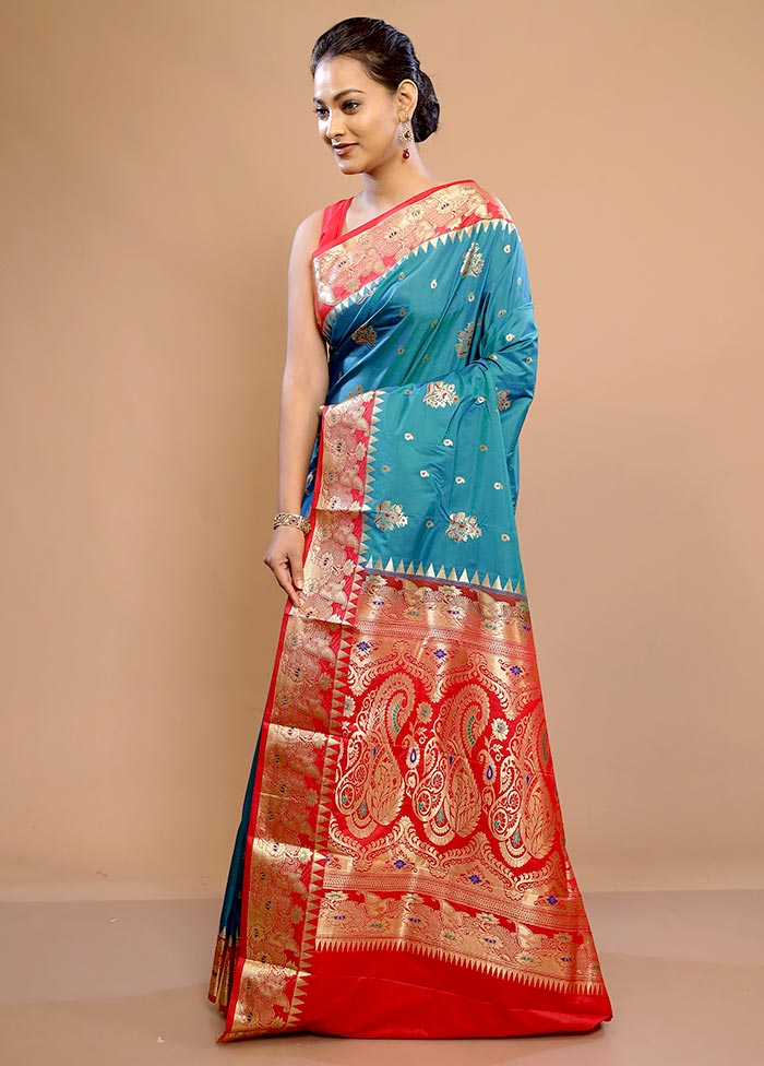 Blue Kanjivaram Silk Saree With Blouse Piece - Indian Silk House Agencies