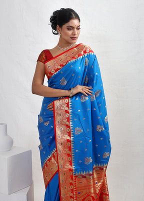 Blue Kanjivaram Silk Saree With Blouse Piece - Indian Silk House Agencies