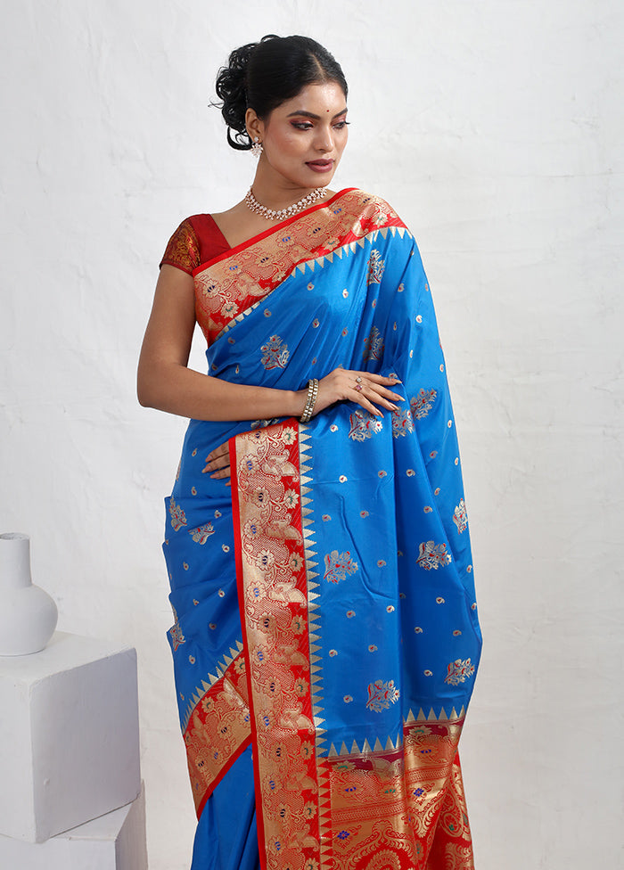 Blue Kanjivaram Silk Saree With Blouse Piece - Indian Silk House Agencies