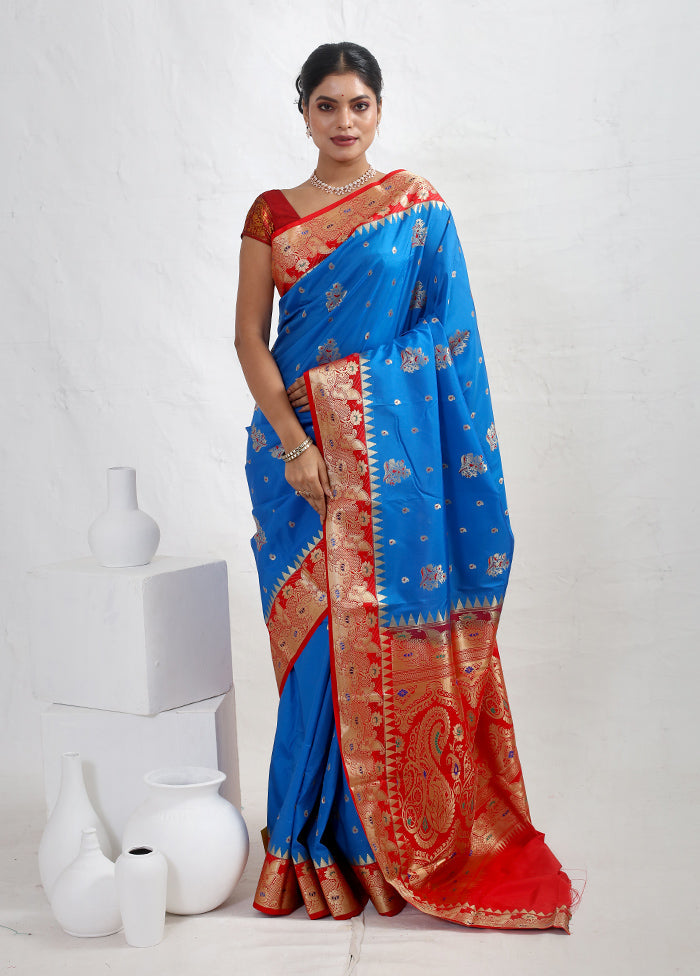 Blue Kanjivaram Silk Saree With Blouse Piece - Indian Silk House Agencies