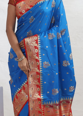 Blue Kanjivaram Silk Saree With Blouse Piece - Indian Silk House Agencies