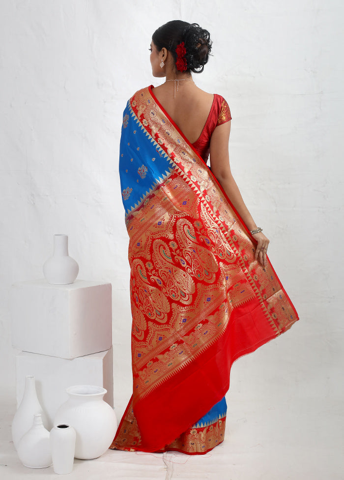 Blue Kanjivaram Silk Saree With Blouse Piece - Indian Silk House Agencies