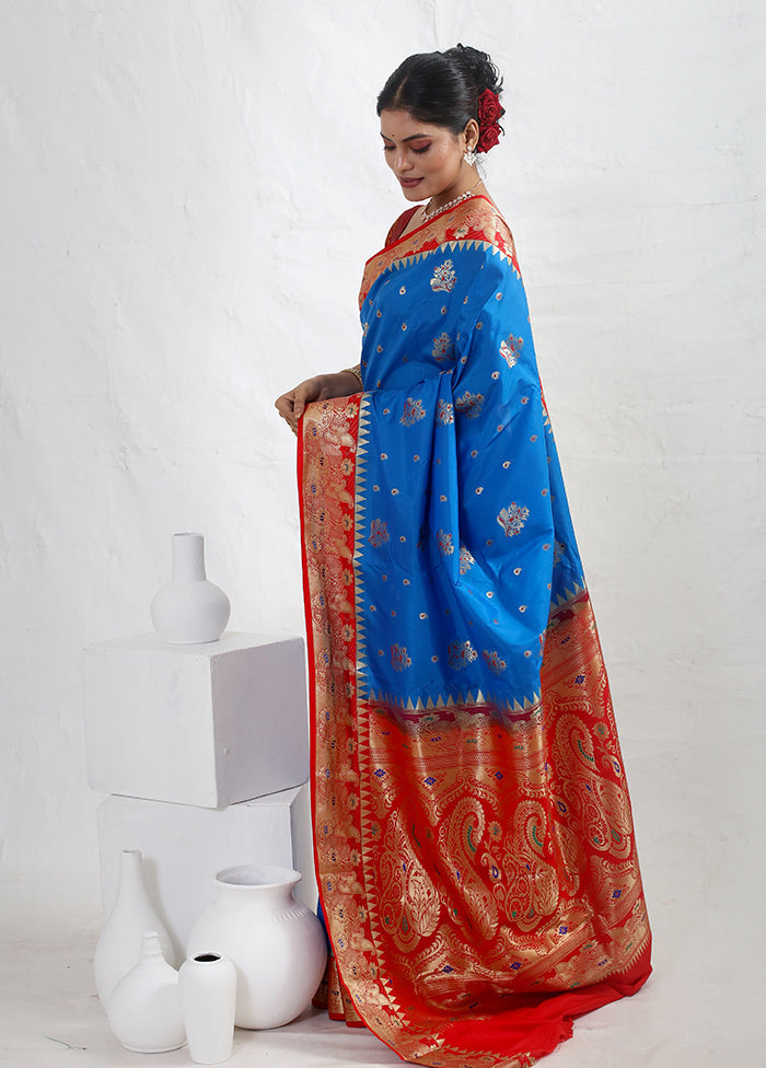 Blue Kanjivaram Silk Saree With Blouse Piece - Indian Silk House Agencies