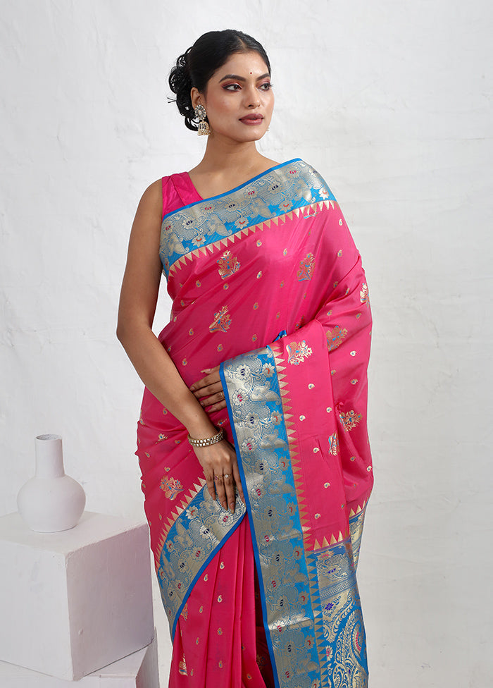 Pink Kanjivaram Silk Saree With Blouse Piece - Indian Silk House Agencies