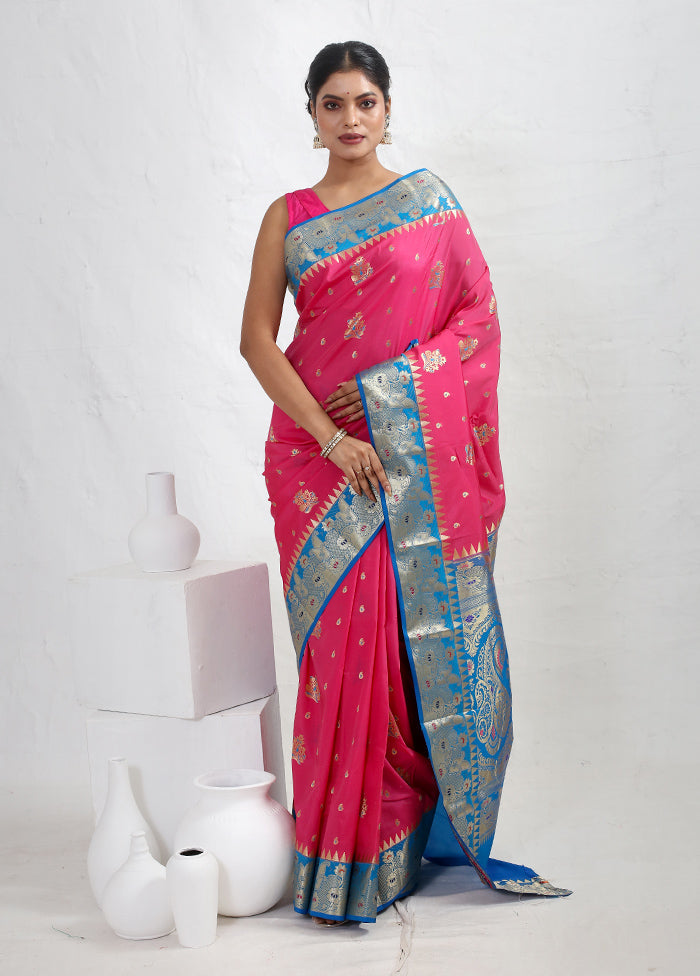 Pink Kanjivaram Silk Saree With Blouse Piece - Indian Silk House Agencies