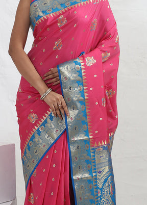 Pink Kanjivaram Silk Saree With Blouse Piece - Indian Silk House Agencies