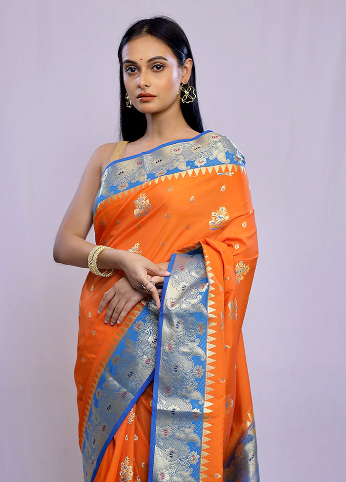 Rust Kanjivaram Silk Saree With Blouse Piece - Indian Silk House Agencies