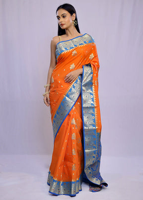 Rust Kanjivaram Silk Saree With Blouse Piece - Indian Silk House Agencies