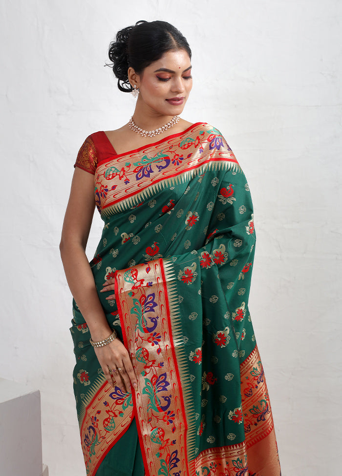 Green Kanjivaram Silk Saree With Blouse Piece - Indian Silk House Agencies