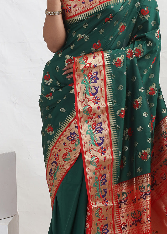 Green Kanjivaram Silk Saree With Blouse Piece - Indian Silk House Agencies