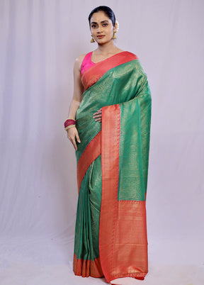 Green Dupion Silk Saree With Blouse Piece - Indian Silk House Agencies