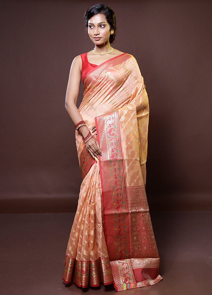 Rust Dupion Silk Saree With Blouse Piece