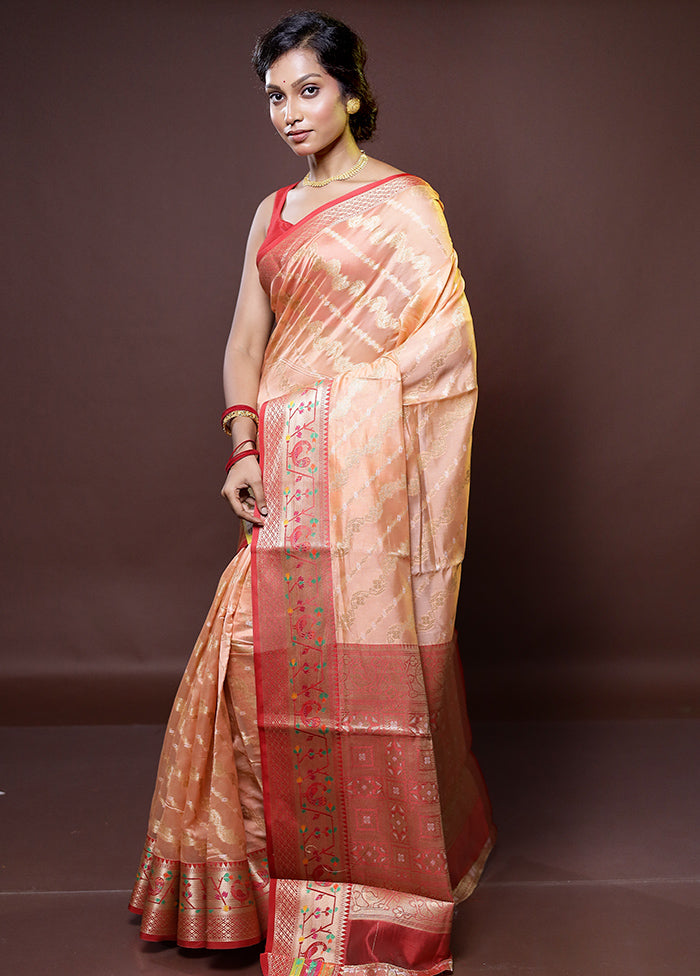 Rust Dupion Silk Saree With Blouse Piece