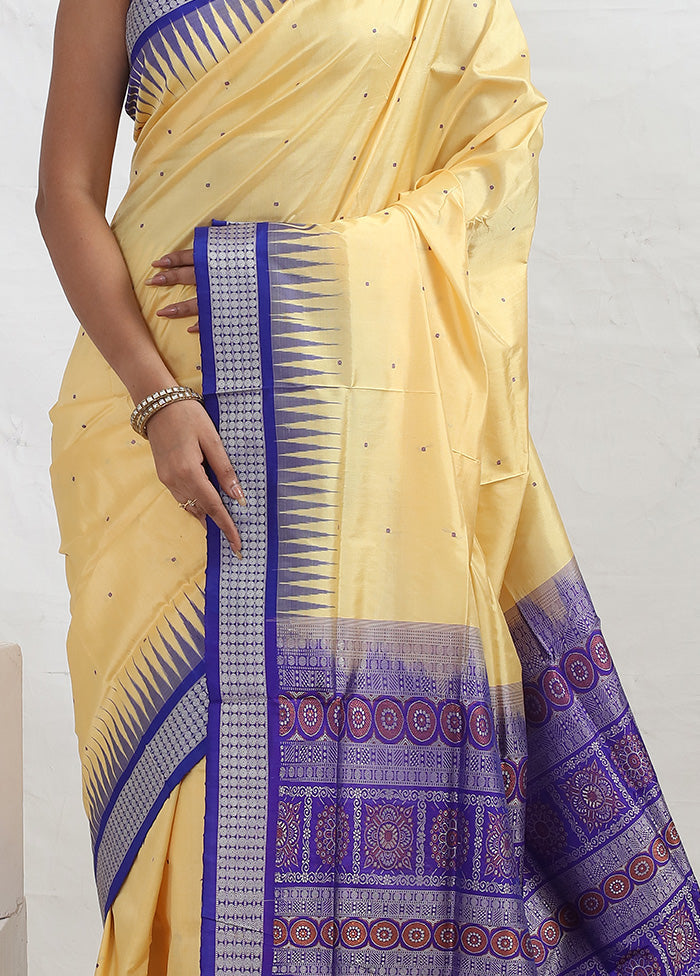 Cream Bomkai Pure Silk Saree With Blouse Piece - Indian Silk House Agencies