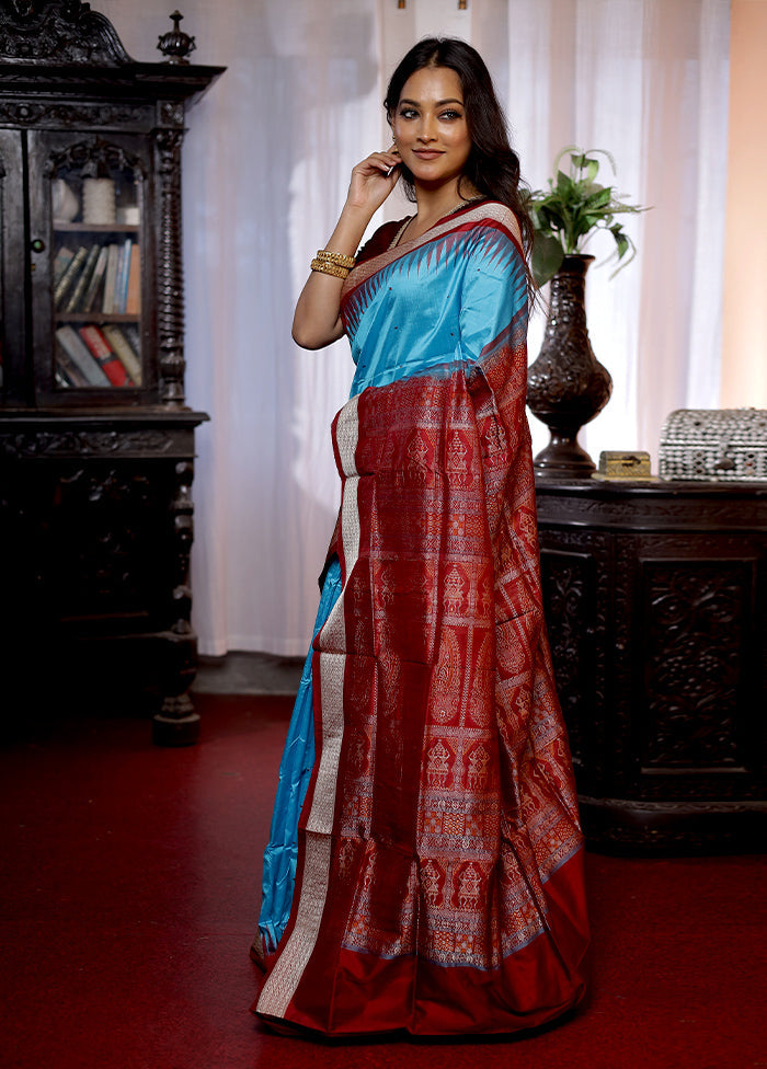 Blue Bomkai Pure Silk Saree With Blouse Piece - Indian Silk House Agencies