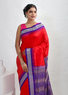 Red Bomkai Pure Silk Saree With Blouse Piece - Indian Silk House Agencies