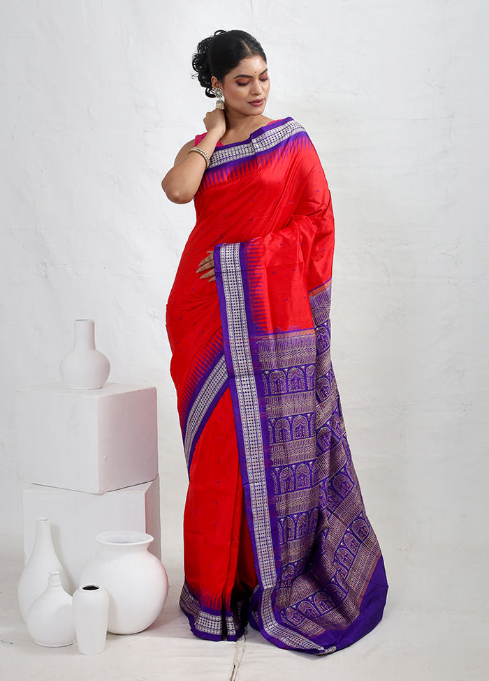 Red Bomkai Pure Silk Saree With Blouse Piece - Indian Silk House Agencies