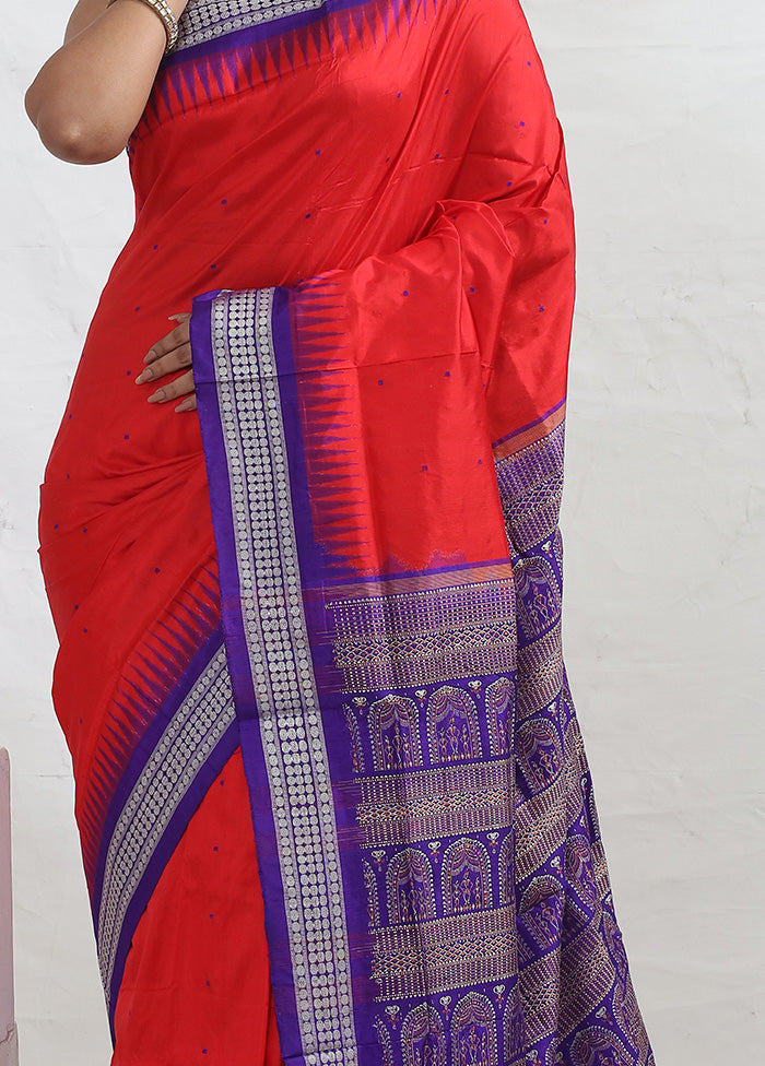 Red Bomkai Pure Silk Saree With Blouse Piece - Indian Silk House Agencies