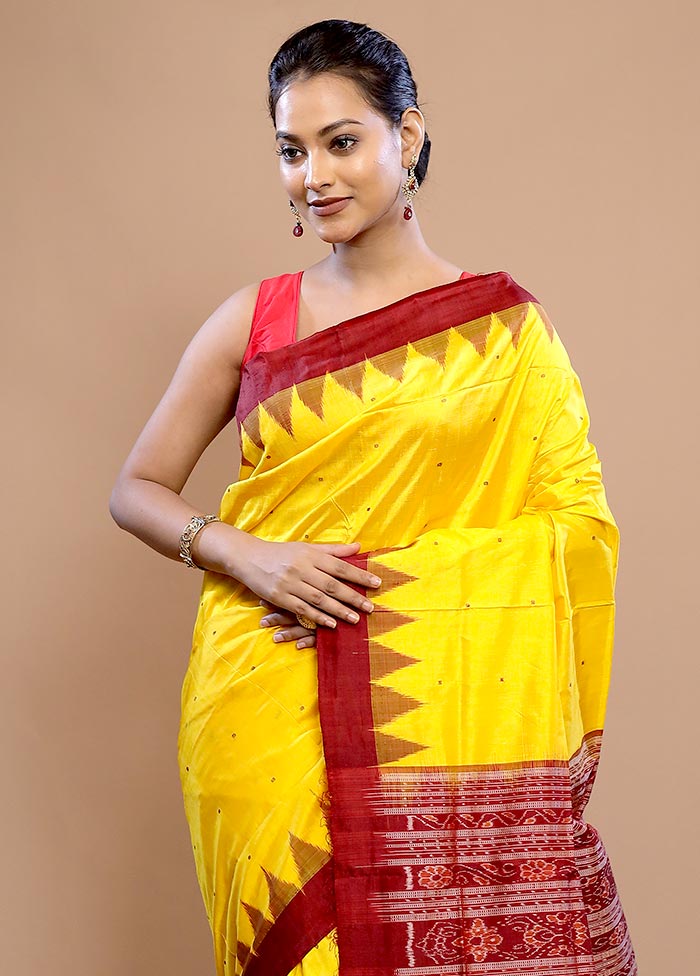 Yellow Pure Ikkat Cotton Saree With Blouse Piece - Indian Silk House Agencies