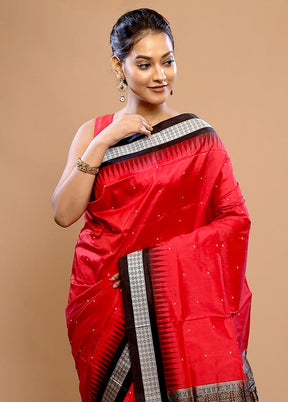 Red Pure Ikkat Cotton Saree With Blouse Piece - Indian Silk House Agencies