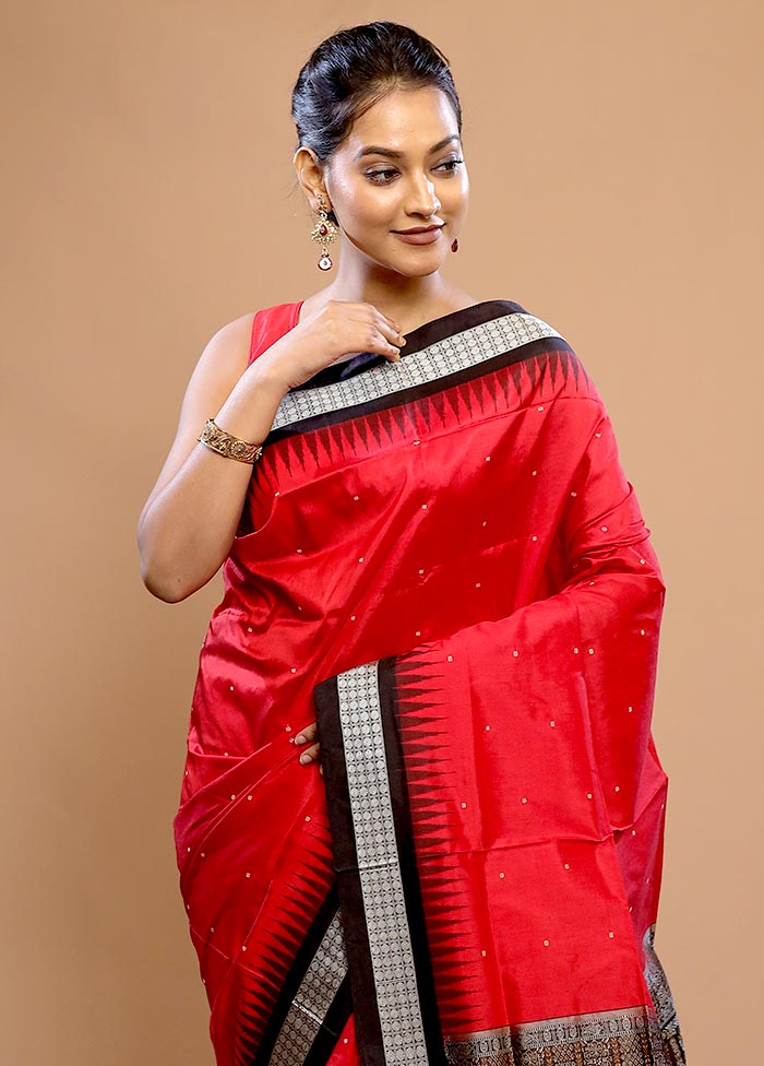 Red Pure Ikkat Cotton Saree With Blouse Piece - Indian Silk House Agencies