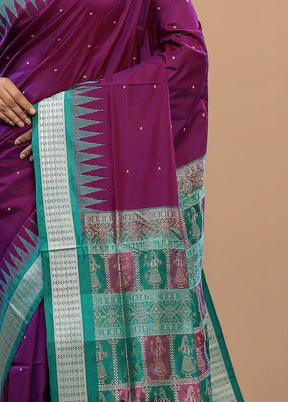 Purple Pure Ikkat Cotton Saree With Blouse Piece - Indian Silk House Agencies